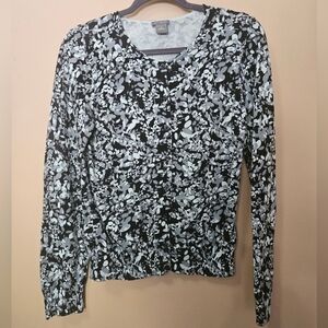 Ann Taylor Outlet Floral Button Sown Cardigan Women's Size M 100% Cotton